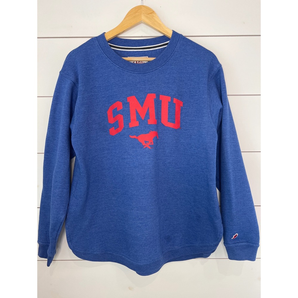 League SMU Southern Methodist University Sweatshirt Blue Large Collegiate Crew